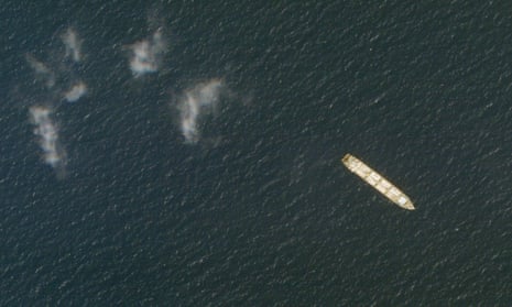An aerial photo of the MV Saviz in the Red Sea