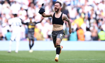 Adam Armstrong of Southampton celebrates victory and promotion.