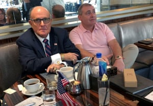Rudy Giuliani has coffee with Russian born businessman Parnas at Trump Hotel in Washington, 2019. Parnas has since been charged in New York with crimes related to campaign finance violations, and has also said he will cooperate with the impeachment inquiry