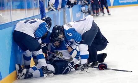Ronja Savolainen had to be helped off the ice after a collision with Meghan Duggan