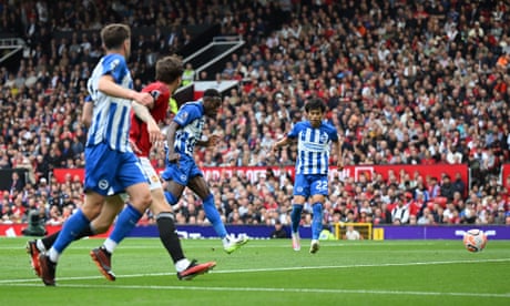 Danny Welbeck (centre) scores Brighton’s opening goal against Manchester United