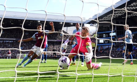 Ollie Watkins strikes against Brentford at Villa Park.