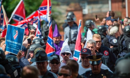 A far-right rally in Charlottesville, Virginia, in defence of southern Confederate monuments