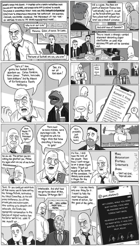 David Squires cartoon on Gianni Infantino and Fifa crisis, panel 1