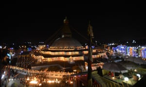 Boudhanath Stupa on its reopening day after its renovation for earthquake damage.