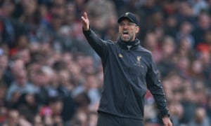 The Liverpool manager, Jürgen Klopp, during last season’s 0-0 draw with Manchester United at Old Trafford.