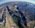 Aerial view of Victoria Falls and the Zambezi River at the border of Zimbabwe and Zambia