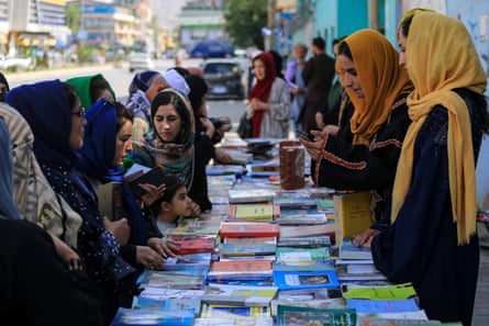Book stall set up by a group of Afghan women in Kabul to promote reading culture, 25 May 2022.