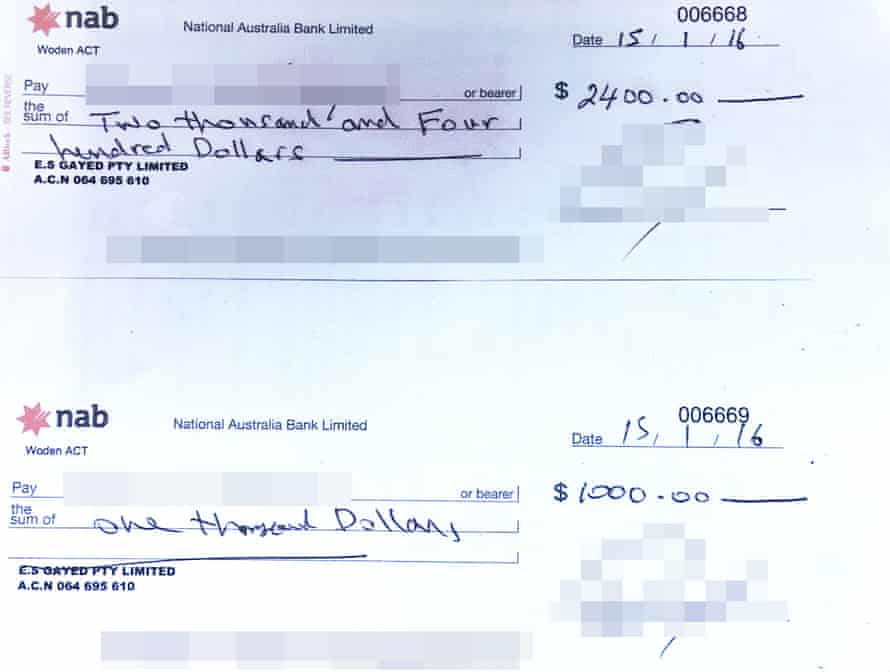 A cheque made out to Lyndsay Heaton’s partner for the payment of expenses from Gayed’s clinic, and a cheque made out to Femme Medical