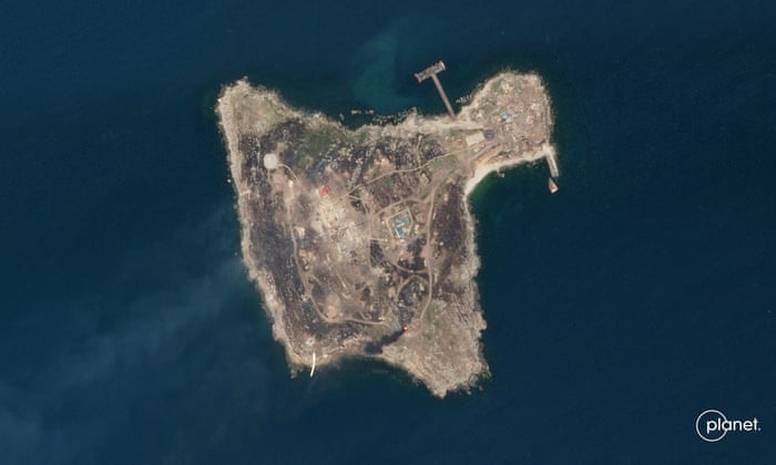 This handout satellite photo taken and released by Planet Labs PBC on June 30, 2022, shows Snake Island in the Black Sea.