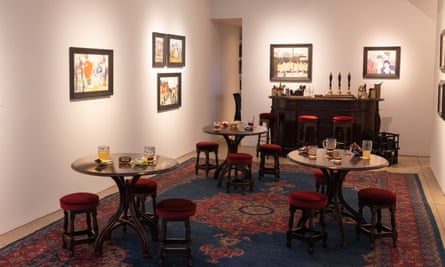 A pub scene with Tucker’s art on the walls