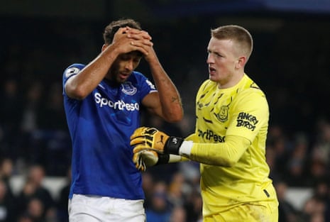 Everton’s Jordan Pickford and Dominic Calvert-Lewin react after Newcastle United’s equaliser.
