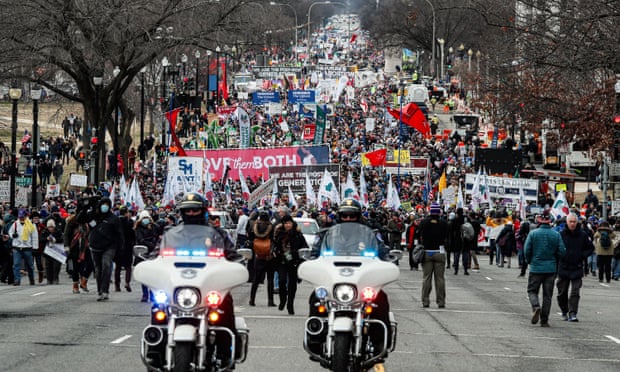 Anti-abortion activists march during the 49th annual March for Life in Washington DC on Friday.
