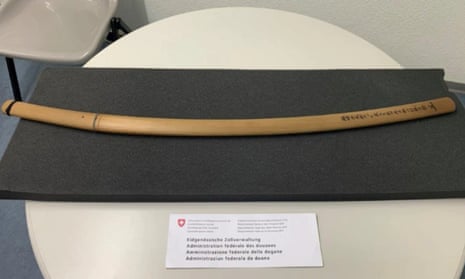 The samurai sword that was found in a car during a routine search near Zurich.
