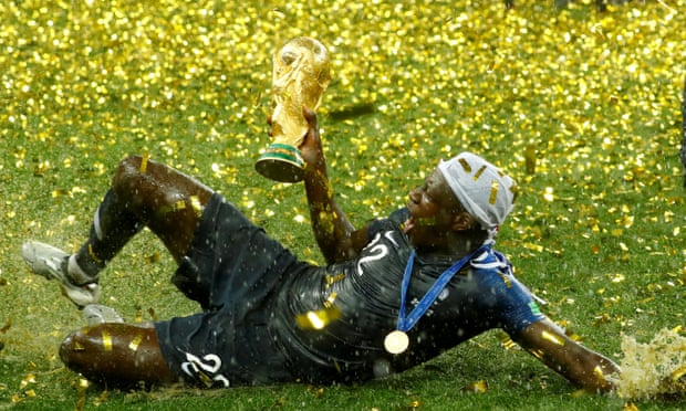 France’s Benjamin Mendy celebrates with the World Cup after his side saw off Croatia 4-2 at the Luzhniki Stadium in Moscow.