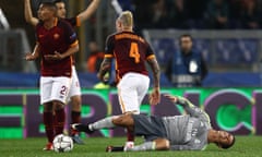 Ronaldo feels the pain against Roma at the Stadio Olimpico in Italy.