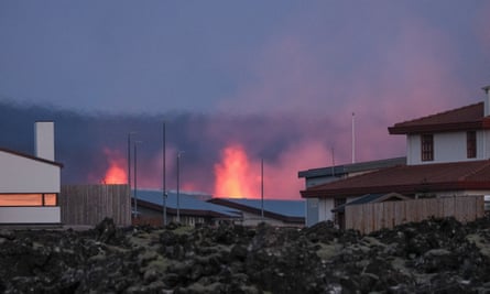 Lava explosions and rising smoke near Grindavík, Iceland