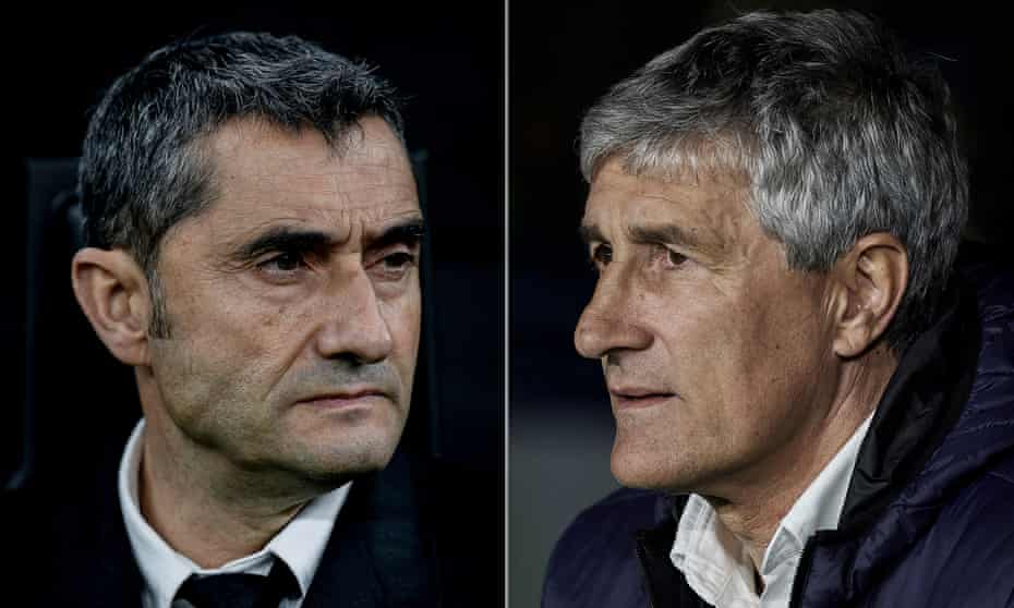 Ernesto Valverde (left) is replaced by Quique Setién (right).