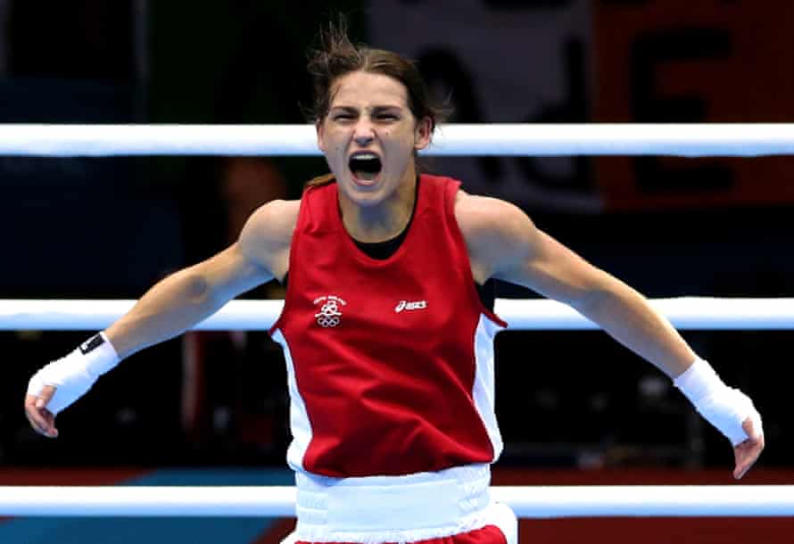 Katie Taylor celebrates winning her Olympic gold medal at London in 2012.