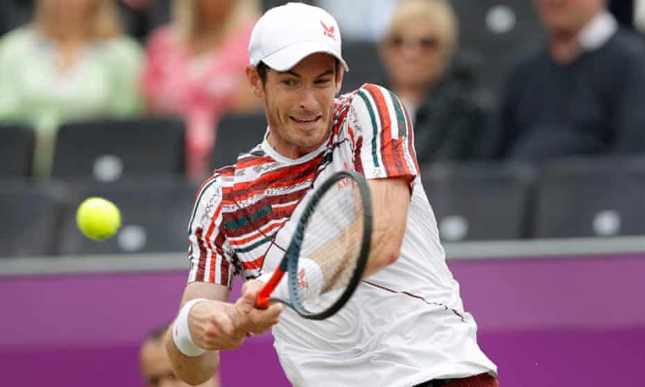 Andy Murray returns serve in his defeat to Matteo Berrettini at the ATP Cinch Championships.