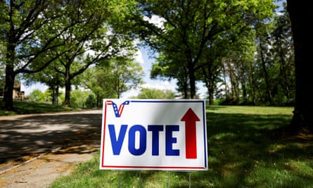 A sign directing voters in Pennsylvania to a polling station. The state is a key battleground for determining control of the US Senate this year.
