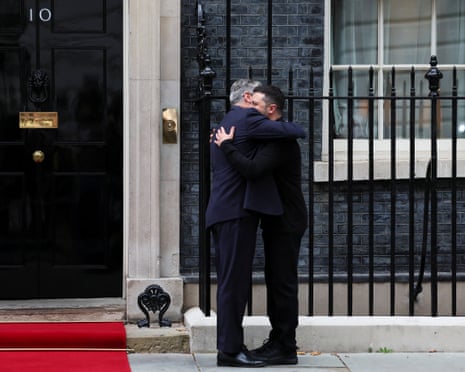 British prime minister Keir Starmer welcomes Ukrainian President Volodymyr Zelenskyy to 10 Downing Street, in London, Britain.