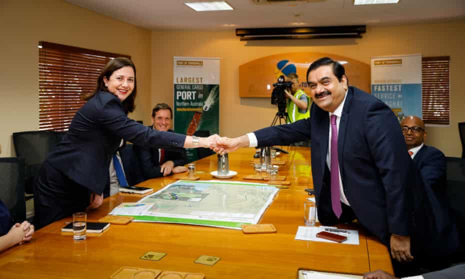 Adani Group chairman Gautam Adani meets with Queensland premier Annastacia Palaszczuk in December 2016. 