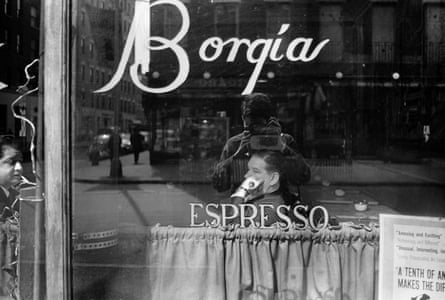A diner with Shore reflected in the window.