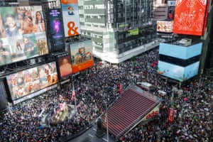 Thousands of protesters fill Times Square.