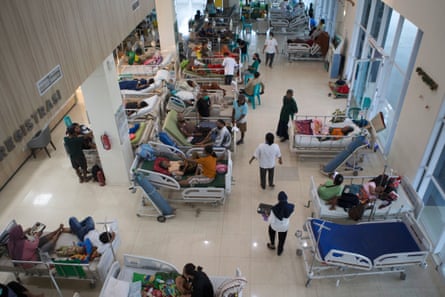 Patients are treated in the hallway of a hospital in Labuan Bajo, East Nusa Tenggara province.