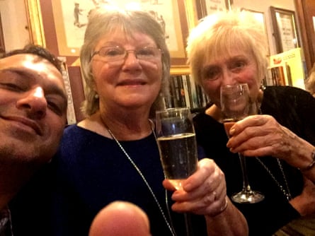Rich Pelley, left, and his mother, far right, at the pub.