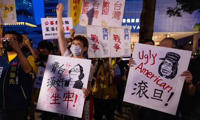 Demonstrators take part in a protest in Taipei on Tuesday against Pelosi’s visit to the island.