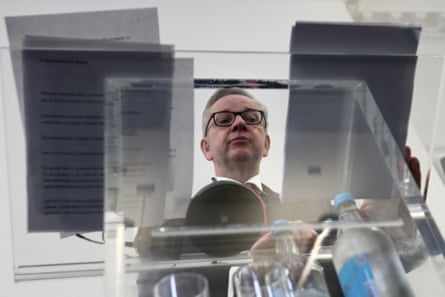 Michael Gove checks his notes at press conference outlining his bid for the Conservative party leadership on 1 July