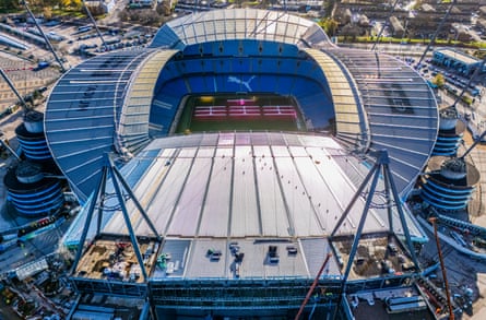 A drone view of the Etihad stadium in Manchester.