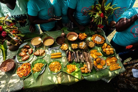 Food of the Afro-descendant community laid out on a mat.