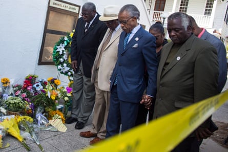 The Rev Al Sharpton visits the memorial site at the church where nine people were murdered in Charleston, South Carolina.