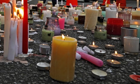 Candles left outside the Al Noor mosque in Christchurch as part of a vigil to commemorate the victims of the March attacks.