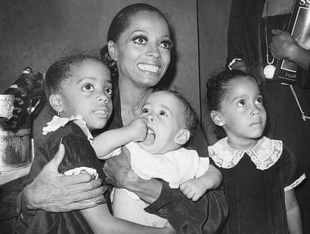 Diana Ross with her daughters backstage at the Palace Theater in New York June 14 1976. From left: Rhonda Suzanne, Chudney Lane and Tracee Joy.