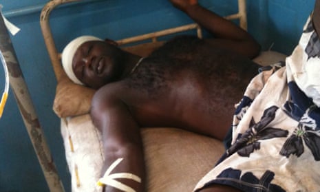 One of the claimants in the case receives treatment after protests turned violent at the African Minerals iron ore mine near Bumbuna, Sierra Leone, in 2012.
