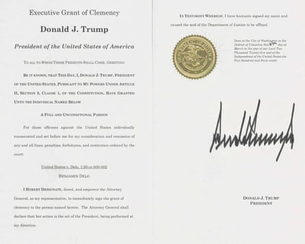 The pardon document, signed by Trump