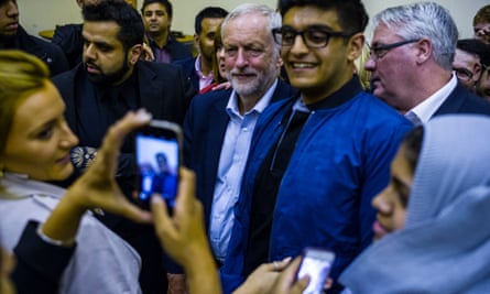 Jeremy Corbyn Leader of the Labour Party at a rally at the Central Mosque community centre in Glasgow.