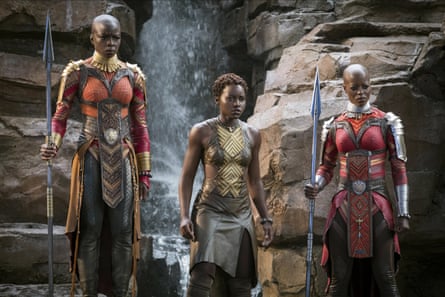 Danai Gurira, Lupita Nyong’o and Florence Kasumba in Black Panther.