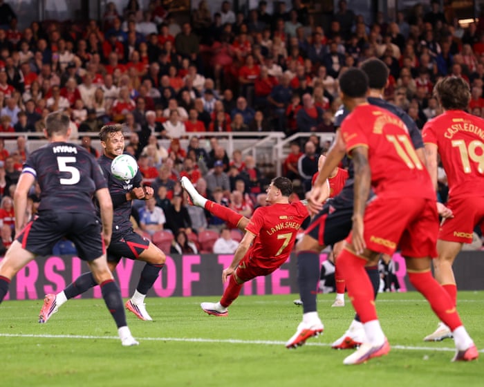 Will Lankshear starts off in style to see Middlesborough past Wrexham — image supplied by The Guardian Sport's feed