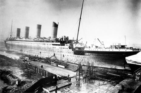 RMS Titanic being fitted out at Harland and Wolf Shipyard, Belfast.