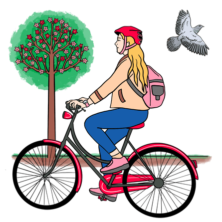 Illustration of woman on bicycle