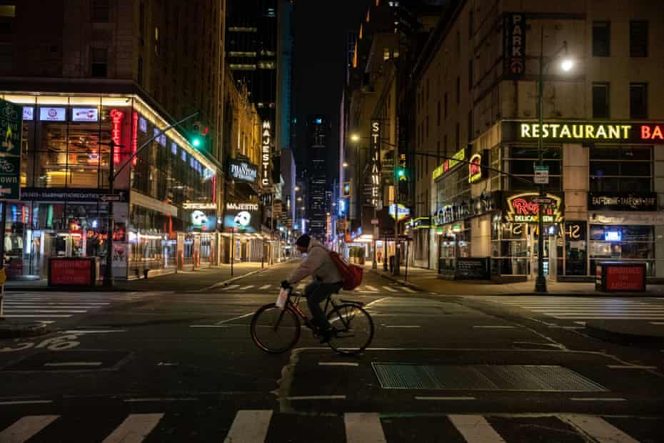 An empty Theater District is seen following the outbreak of the coronavirus disease in New York City.