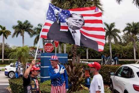 Trump supporters gathered near the entrance to the Trump National Doral Miami Golf Course for a rally.