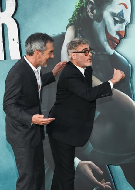 Todd Phillips, left, and Joaquin Phoenix at the Joker: Folie à Deux premiere in Los Angeles last month.