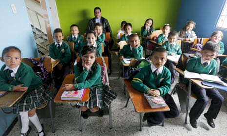 Children at a school in Soacha, near Bogota, Colombia. On a typical school day, about a million pupils eat a meal in the capital city’s public schools.