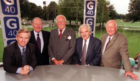 Left to right: Steve Ryder, David Coleman, Peter Dimmock, Des Lynam and Frank Bough mark the 40th anniversary of Grandstand.